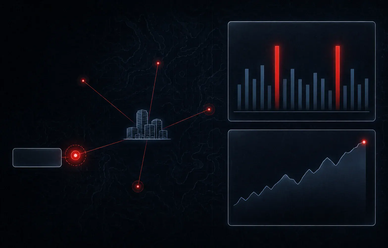A site map beside a bar chart and a trend line, drawn as a morning board